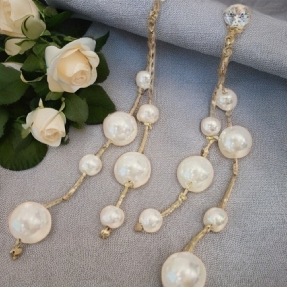 BOSTON PROPER PEARL CASCADE ALLOY EARRINGS